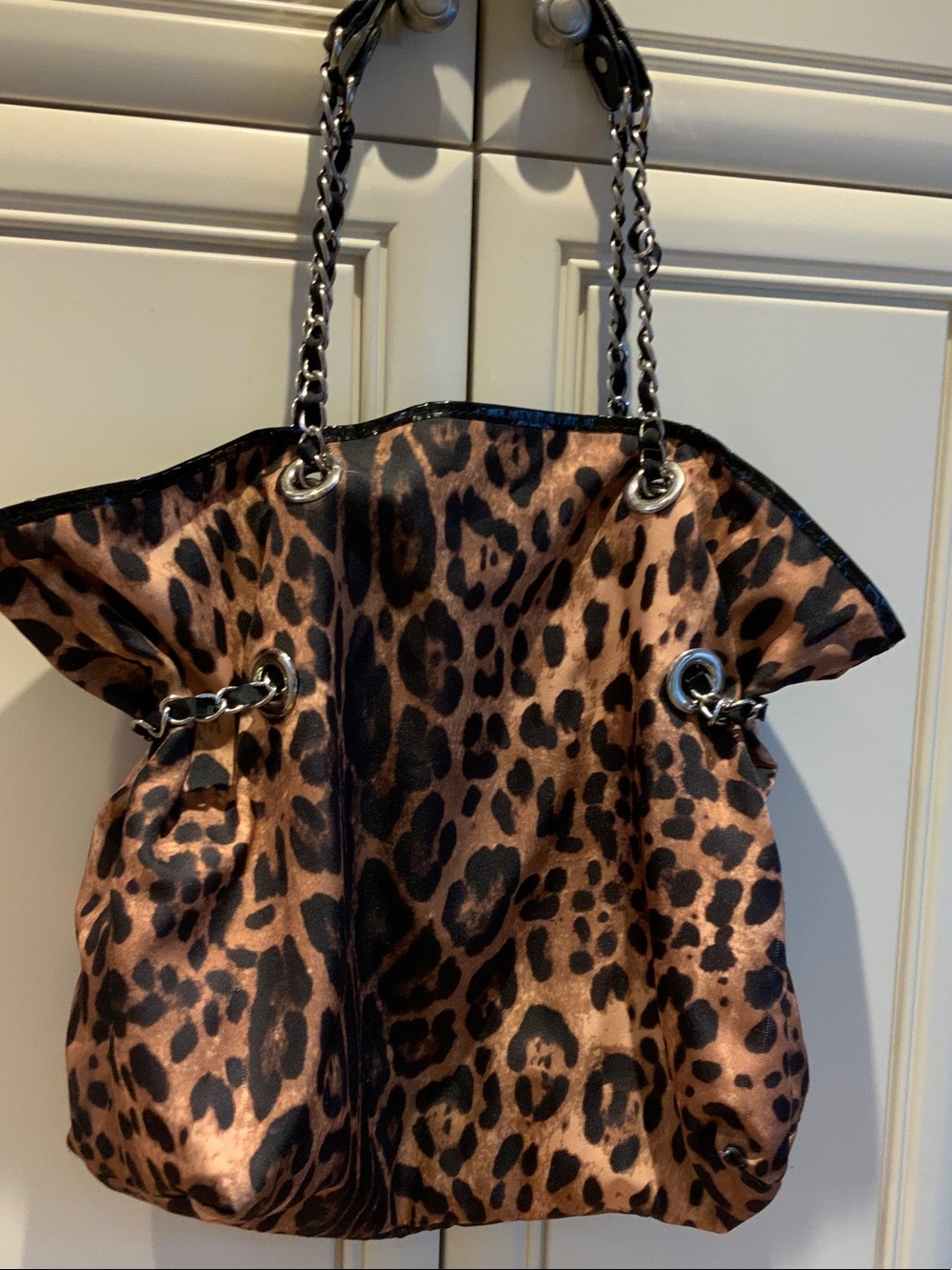 Leopard Print Chain-Handle Tote Bag - Brown